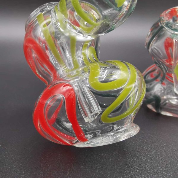Mini Bubbler / Glas Handpfeife - klar/bunte Streifen