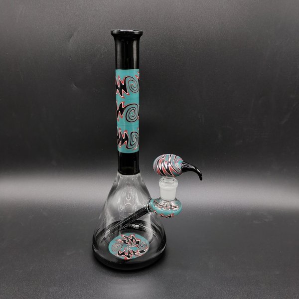 Art Glass Bong with WigWag pattern and black accents