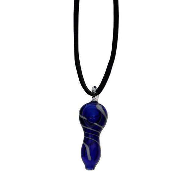 Glaspfeife Mini Pendant, Kettenanhänger Blau mit Streifen