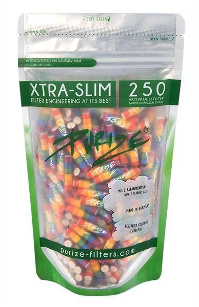 PURIZE Aktivkohlefilter, XTRA Slim Rainbow Edition, ø 5,9mm, 250er Packung